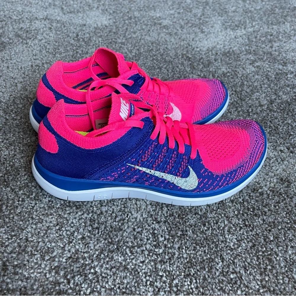 RARE Nike Free 4.0 Flyknit Sz 8.5 In Pink Flash/White-Game Royal - Picture 3 of 12